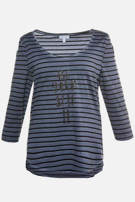 Shirt, Streifen, Glitzerschrift, 3/4-Ärmel