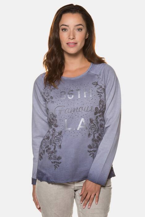 Sweatshirt, Schrift/Rosen, Strass, Langarm