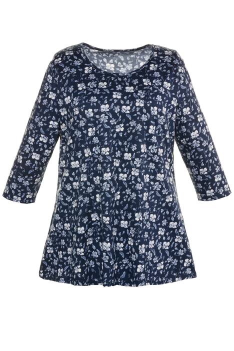 Floral Print Swing A-line Cotton Knit Tunic