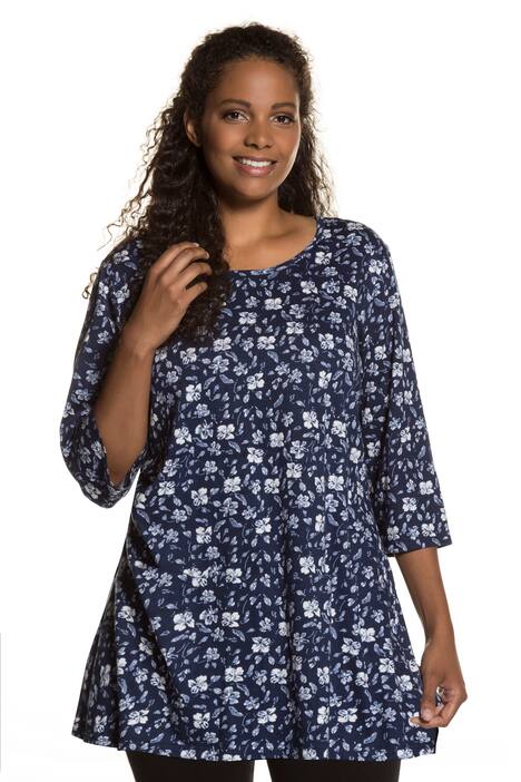 Floral Print Swing A-line Cotton Knit Tunic