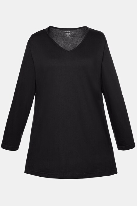 Longshirt, V-Ausschnitt, A-Linie, Langarm, reine Baumwolle