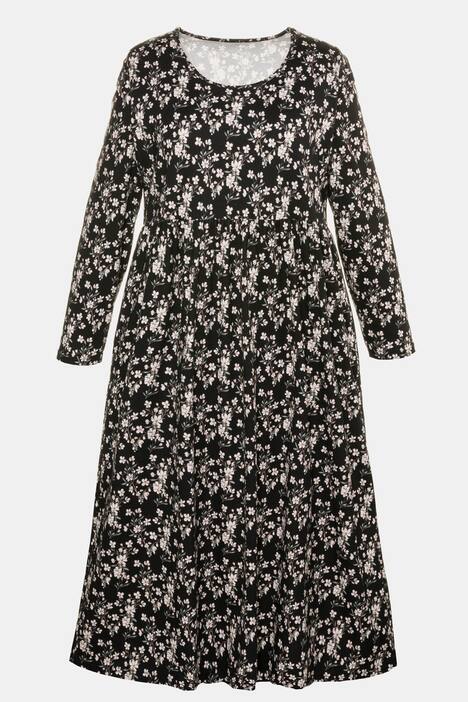 Black & White Floral Print Empire Cotton Knit Dress