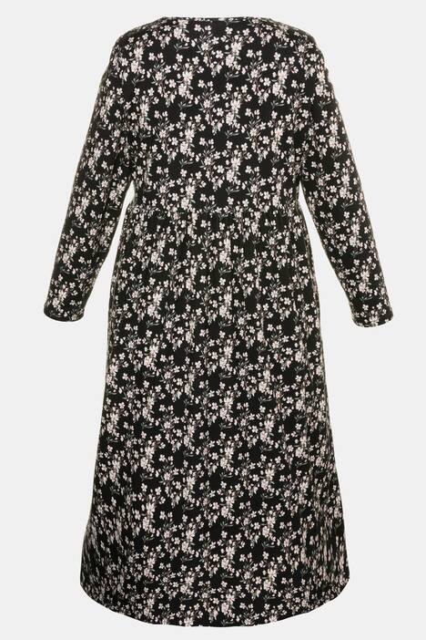 Black & White Floral Print Empire Cotton Knit Dress