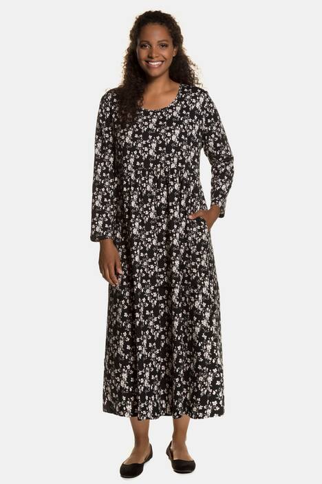 Black & White Floral Print Empire Cotton Knit Dress