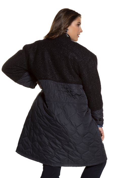 Mixed Fabric Quilted Zip Front Coat