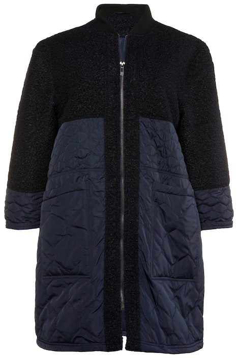 Mixed Fabric Quilted Zip Front Coat