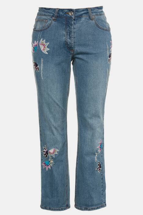 Jeans, Blüten-Stickereien, 5-Pocket-Form, Destroyed