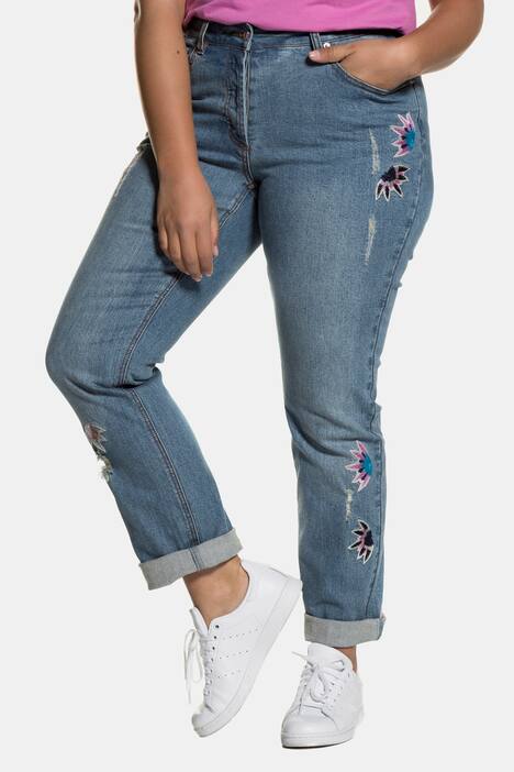 Jeans, Blüten-Stickereien, 5-Pocket-Form, Destroyed
