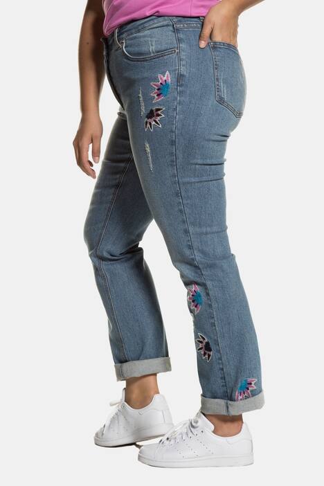 Jeans, Blüten-Stickereien, 5-Pocket-Form, Destroyed