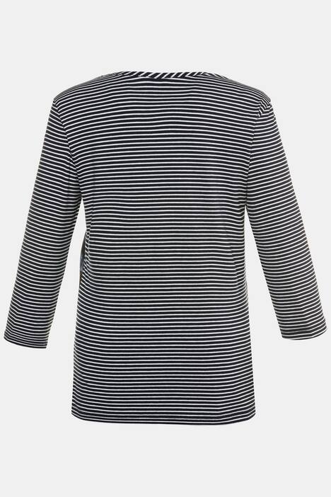 Shirt, Schrift/Streifen, runder Ausschnitt, 3/4-Ärmel