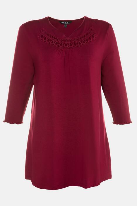 Lace Neckline Silky Stretch Knit Pajama Set