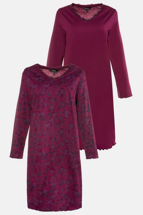 2 Pack Cotton Long Sleeve Sleep Tees - Berry Floral