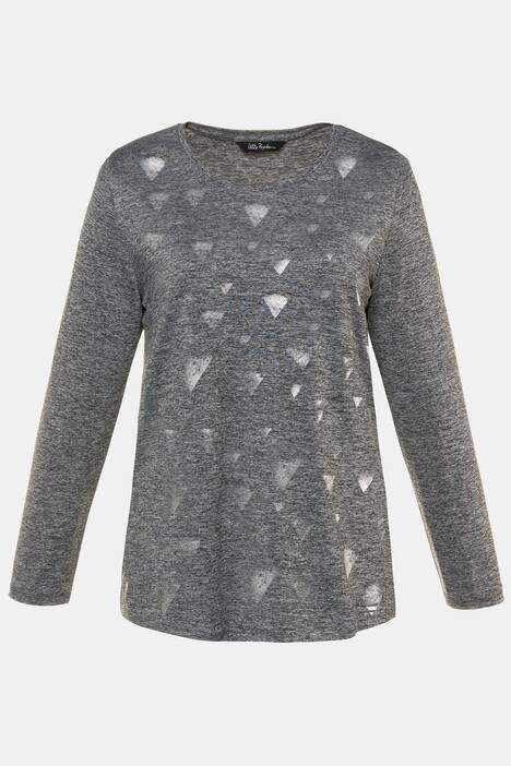 Foil Print Triangle Round Neck Long Sleeve Knit Top