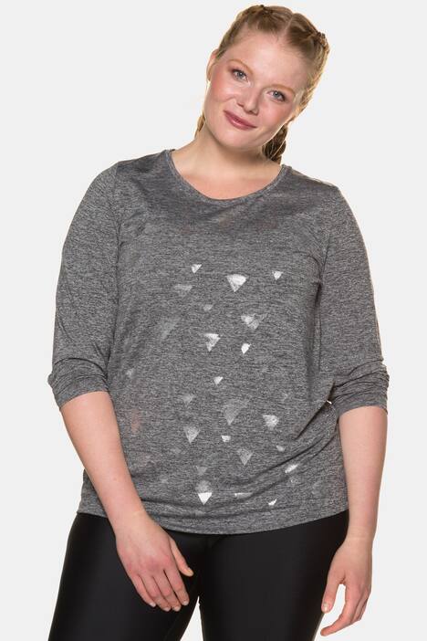 Foil Print Triangle Round Neck Long Sleeve Knit Top