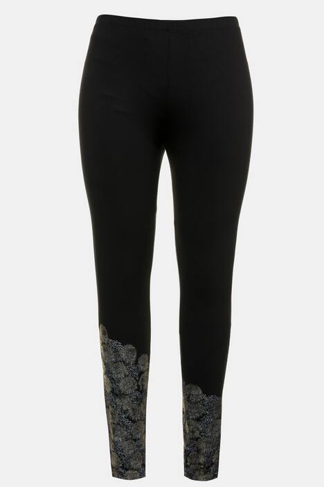 Metallic Hem Elastic Waist Stretch Knit Leggings