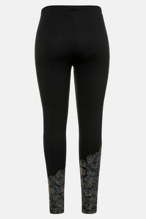 Metallic Hem Elastic Waist Stretch Knit Leggings
