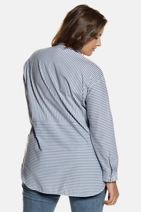 Seamed Stripe Button Front Long Sleeve Tunic Blouse