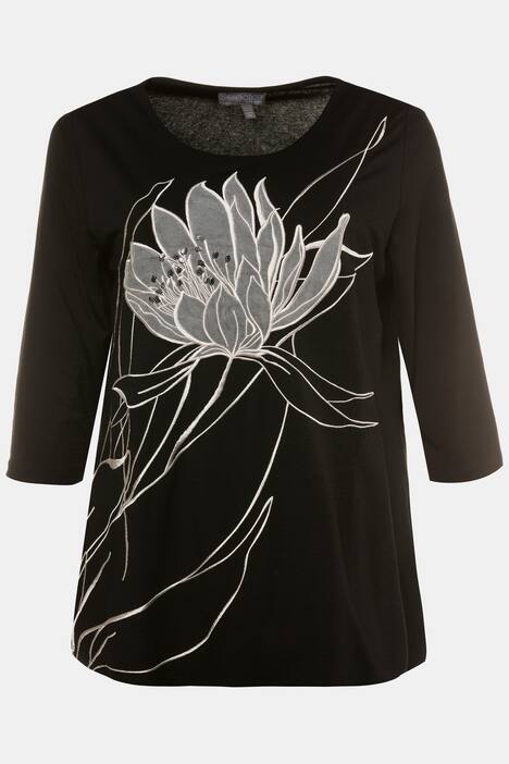 Shirt, gestickte Pannesamt-Blüte, 3/4-Arm, selection