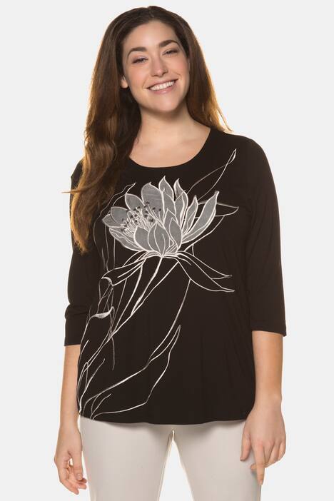 Shirt, gestickte Pannesamt-Blüte, 3/4-Arm, selection