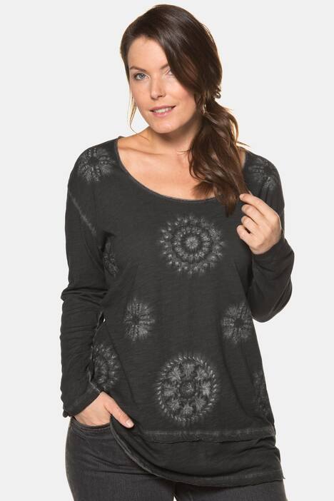 Shirt, Stickerei, Oversized, Lagenlook, Oil dyed