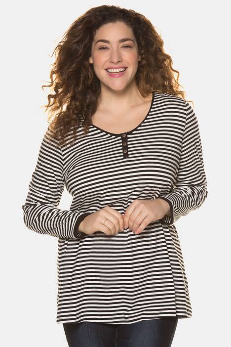 Ringelshirt, kleine Knopfleiste, Classic, V-Ausschnitt
