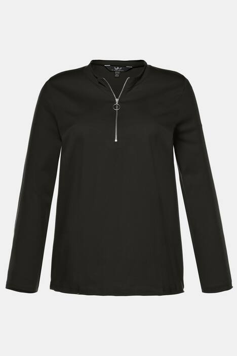 Zip Placket Long Sleeve Classic Fit Cotton Tee