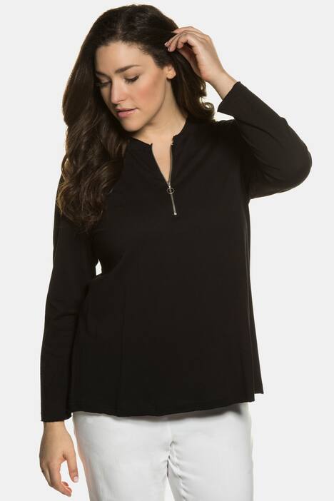 Zip Placket Long Sleeve Classic Fit Cotton Tee