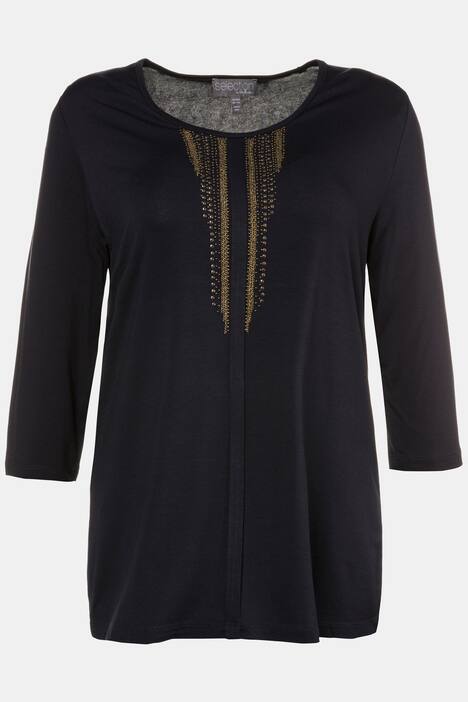 Chain and Bead Round Neck Stretch Knit Top