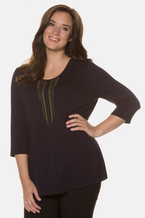 Chain and Bead Round Neck Stretch Knit Top