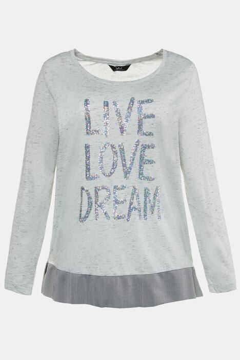 Shirt, Schriftmotiv, Pailletten, Regular, Streifensaum