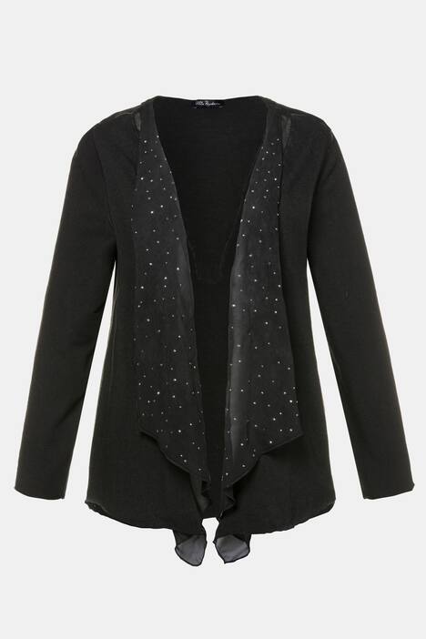 Grommet Chiffon Accent Open Front Knit Jacket