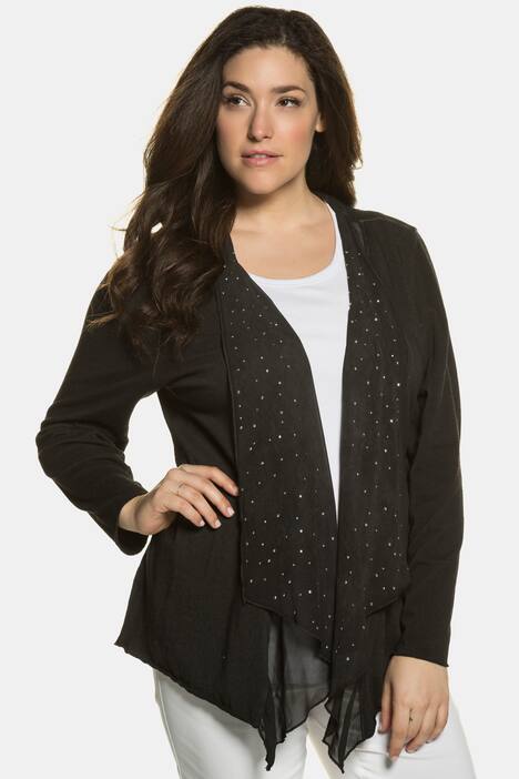 Grommet Chiffon Accent Open Front Knit Jacket