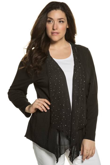 Grommet Chiffon Accent Open Front Knit Jacket