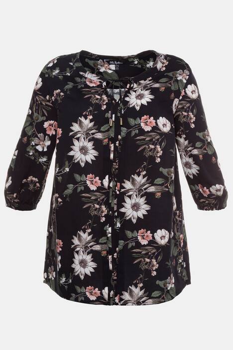 Vintage Notch Neck Tie Floral Print Viscose Blouse