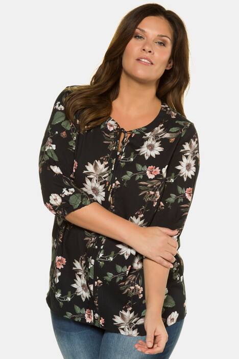 Vintage Notch Neck Tie Floral Print Viscose Blouse