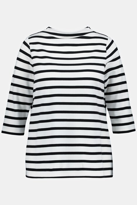 Maglia in jersey punto Roma con righe, colletto alto e maniche a 3/4