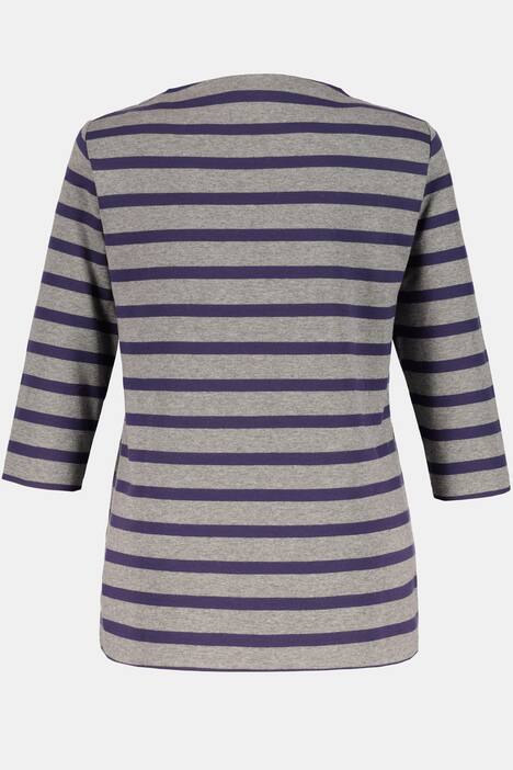 Stripe High Neck Three Quarter Sleeve Stretch Knit Top