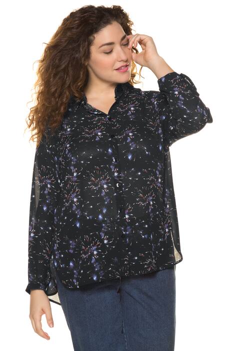 Sheer Firework Print Long Sleeve Blouse
