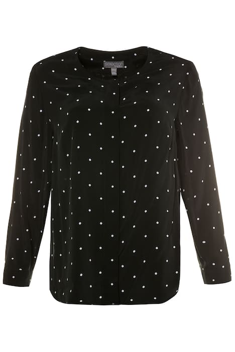 Cupro Blend Dot Print Long Sleeve Blouse