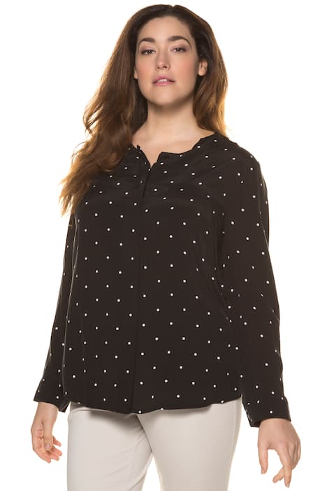 Cupro Blend Dot Print Long Sleeve Blouse