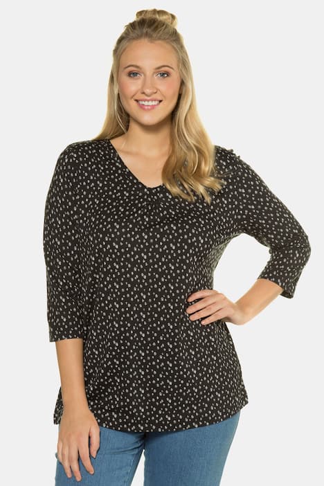 Tiny Sketch Dot Print Classic Fit Stretch Knit Top
