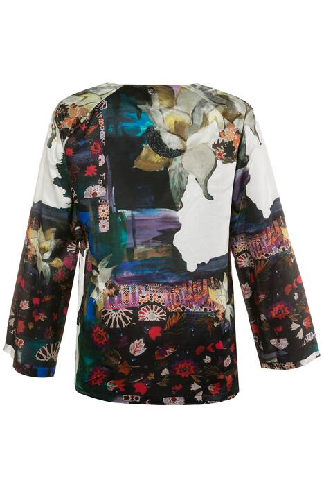 Mix Print Silk Blend Raglan Long Sleeve Blouse