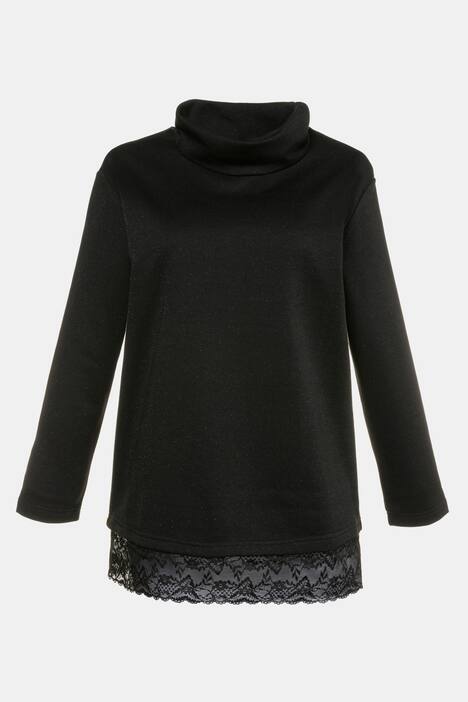 Sweatshirt, Rollkragen, Relaxed, Spitze, Metallic-Effekt