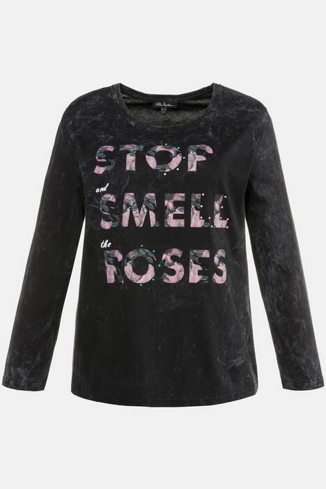 Shirt, Blüten-Schriftzug, Ziersteine, Langarm