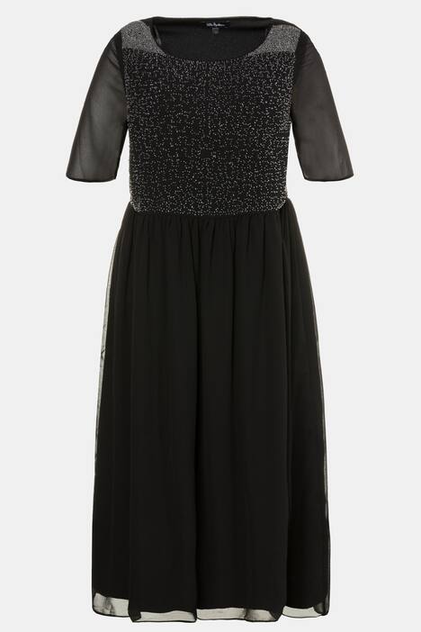 Abendkleid, bestickte Büste, Ärmel transparent, Chiffon