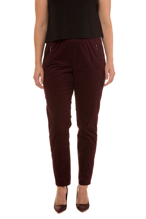 Paisley Corduroy Elastic Waist Narrow Leg Stretch Pants
