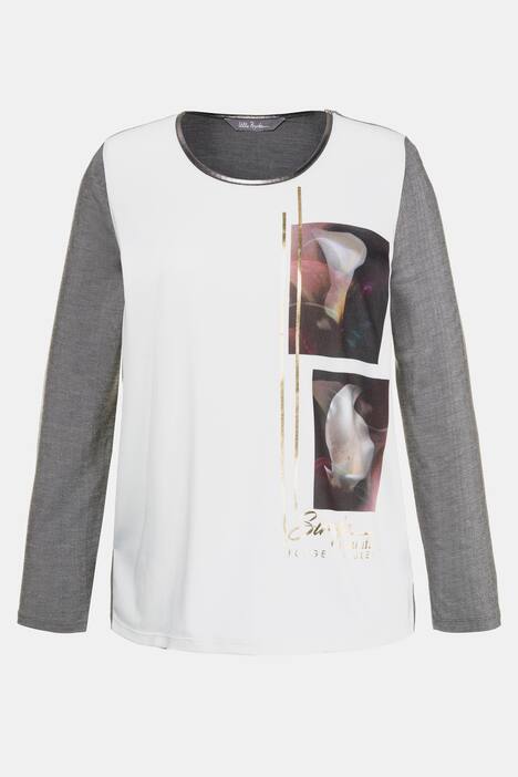Shirt, Patchlook, Lilienmotiv, Gold-Schriftzug