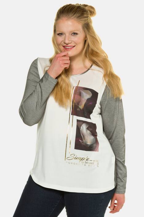 Shirt, Patchlook, Lilienmotiv, Gold-Schriftzug