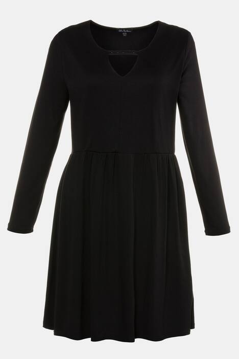 Jerseykleid, uni oder geblümt, Zierband am Ausschnitt
