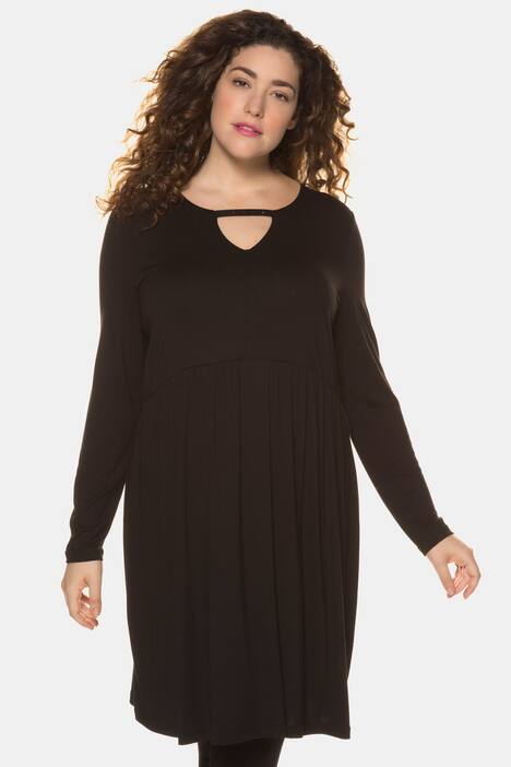 Jerseykleid, uni oder geblümt, Zierband am Ausschnitt